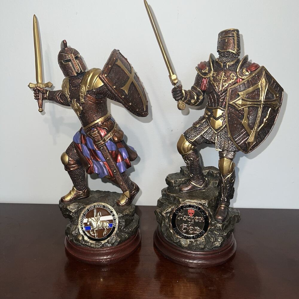 Bradford Exchange Knight Statue Lot Armor of God Sin Your Hearts w Coins Bronze